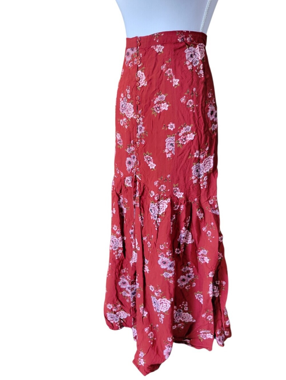 American Eagle Red Floral Button Front Maxi Skirt - Picture 4 of 8
